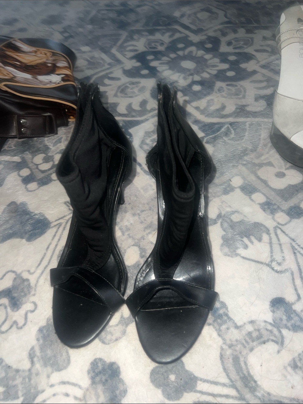 Brash Black Open-Toe Sock Ankle Heels